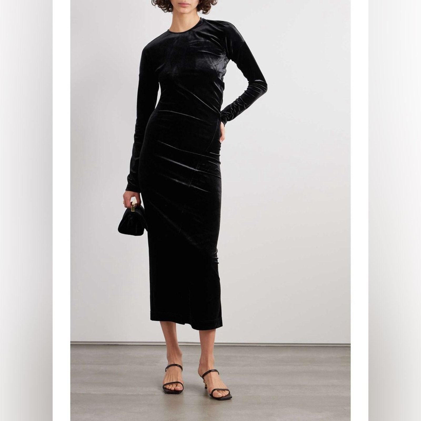 Toteme Gathered Stretch-Velvet Midi Dress Xs Black